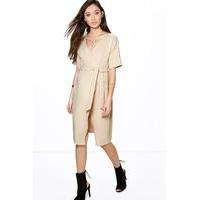 Wrapover Tie Waist Dress - sand