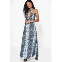 Wrap Bodice Backless Floral Maxi Dress - black