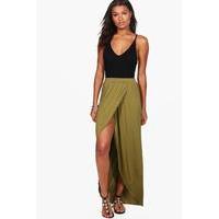 Wrap Front Jersey Maxi Skirt - olive