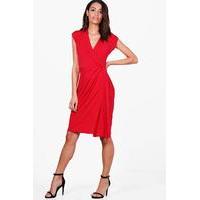 Wrap Front Midi Dress - red