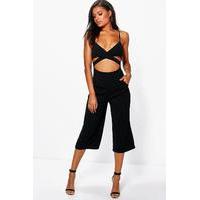 Wrap Cross Front Culottes Jumpsuit - black