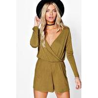 wrap front jersey playsuit olive