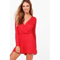 Wrap Over Jersey Playsuit - red