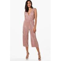 Wrap Front Crinkle Culotte Jumpsuit - rose