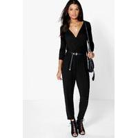 wrap front casual jumpsuit black