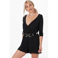 Wrap Over Jersey Playsuit - black