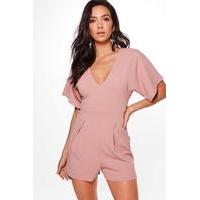 Wrap Tie Belt Playsuit - rose