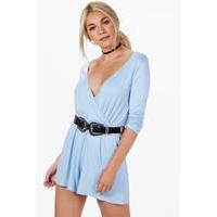 Wrap Over Jersey Playsuit - baby blue