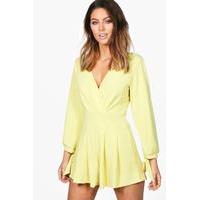 Wrap Front Tie Sleeve Playsuit - yellow