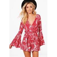 wrap paisley playsuit red