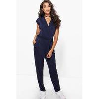 Wrap Front Self Belt Jumpsuit - navy