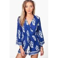 Wrap Front Printed Playsuit - navy