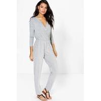 wrap front jersey casual jumpsuit grey marl