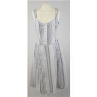 Wrap - Size 10 - Indigo & Powder Blue - Pinstriped Linen Blend Sleeveless Dress