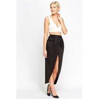 Wrap Front Black Maxi Skirt