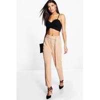 Wrap Front Tie Waist Tailored Trousers - camel