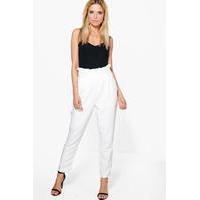 Wrap Front Tie Waist Tailored Trousers - cream