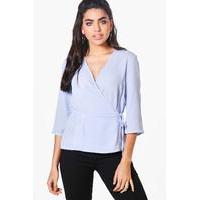 wrap over tie top blue