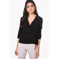 Wrap Over Tie Top - black