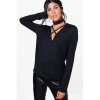 Wrap Choker Knitted Top - black