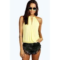 Wrap Front High Neck Drawstring Cami - lemon