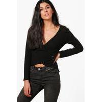 Wrap Front D-Ring Detail Knitted Top - black
