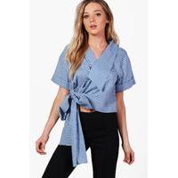 wrap over gingham shirt blue