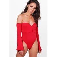 Wrap Front Flare Sleeve Body - red