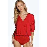 wrap front oversized slinky body red