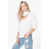 wrap choker neck fisherman jumper cream