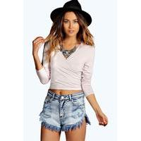 Wrap Front Long Sleeve Top - stone