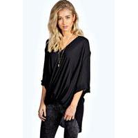 Wrap Front 3/4 Sleeve Blouse - black
