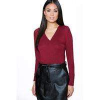 wrap front long sleeve top berry