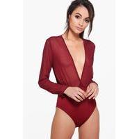 Wrapover Long Sleeve Woven Bodysuit - dusky pink