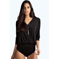 Wrap Front Oversized Slinky Body - black