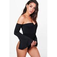 Wrap Front Flare Sleeve Body - black