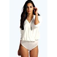 Wrap Front Oversized Slinky Body - cream