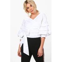 Wrap Front Ruffle Shirt - white