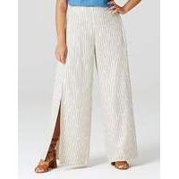 Wrap Linen Stripe Wide Leg Trouser