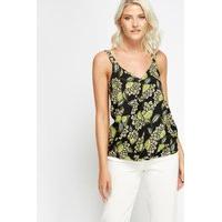 wrap front black floral top