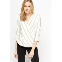 Wrap Front Dip Hem Stripe Blouse