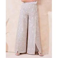 wrap linen stripe wide leg trouser