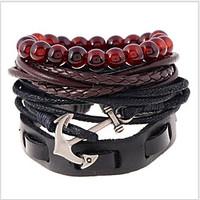 Wrap Bracelet Alloy Leather Round Anchor Fashion Vintage Women\'s Jewelry 1pc