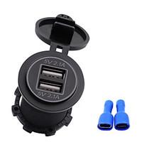 WUPP 4.2A Dual Port USB Charger with Voltmeter 12-24V BLUE LED Digital Display Universal for Car Boat Motorcycle