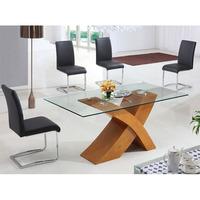 X Clear Glass Dining Table in Oak Finish And 4 G654 Chairs