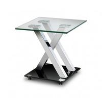 X Frame Square Shape Glass Lamp Table With Chrome Plated Steel