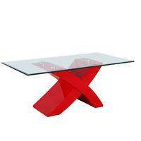 Xanti Clear Glass Top Coffee Table With Red X Gloss Base