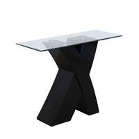 Xanti Clear Glass Top Console Table With Black X High Gloss Base