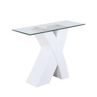 Xanti Clear Glass Top Console Table With White X High Gloss Base