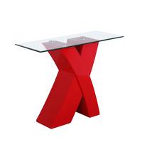 Xanti Clear Glass Top Console Table With Red X High Gloss Base